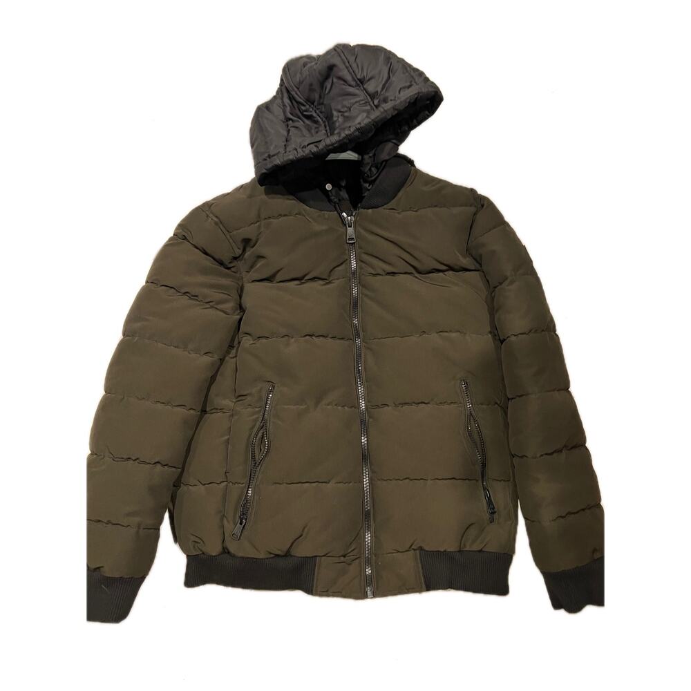 Kenneth Cole Quilted Hooded Bomber Olive Double Zip Mens Med